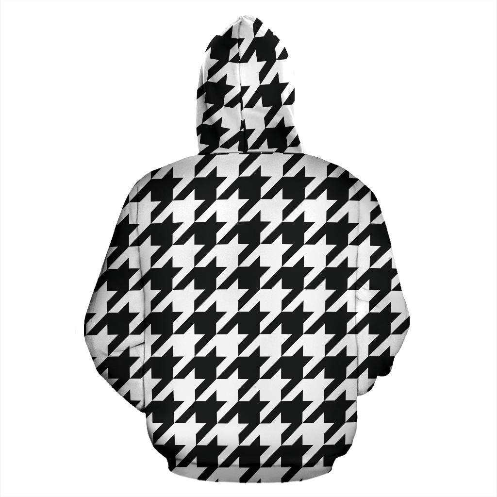 Houndstooth Black White Pattern Print Design 05 Pullover Hoodie