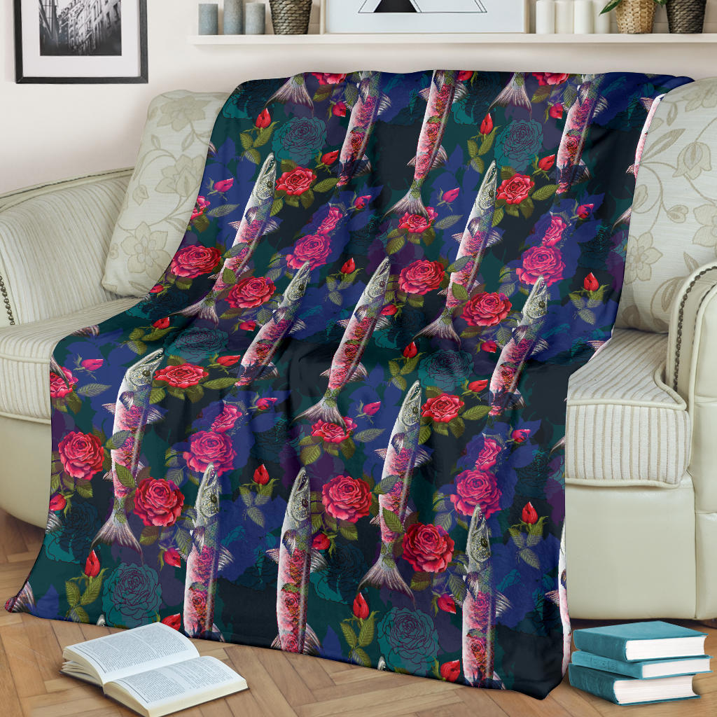 Barracuda with Folwer Pattern Print Design 01 Premium Blanket