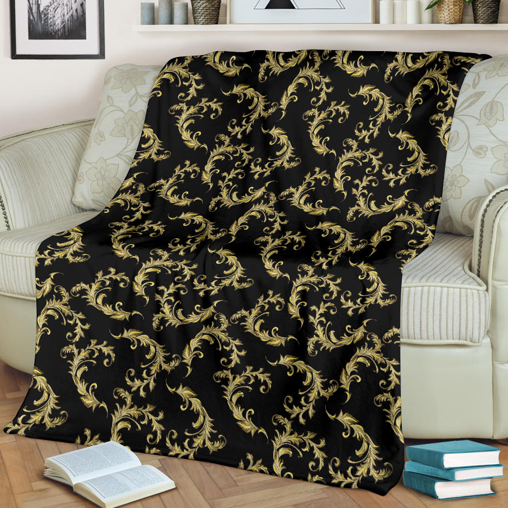Baroque Golden Pattern Print Design 01 Premium Blanket