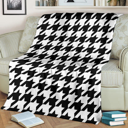 Houndstooth Black White Pattern Print Design 05 Premium Blanket