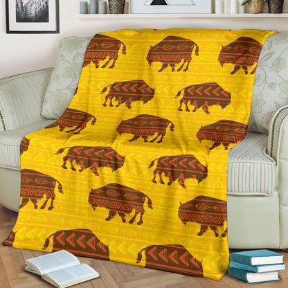 Bison Native Pattern Print Design 01 Premium Blanket