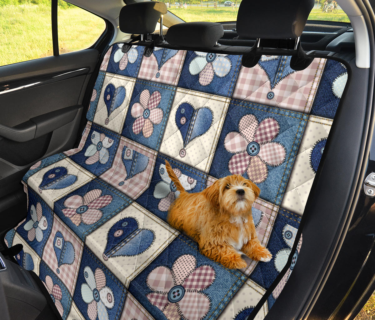 Patchwork Heart Flower Pattern Print Design 01 Rear Dog Car Seat Cover Hammock
