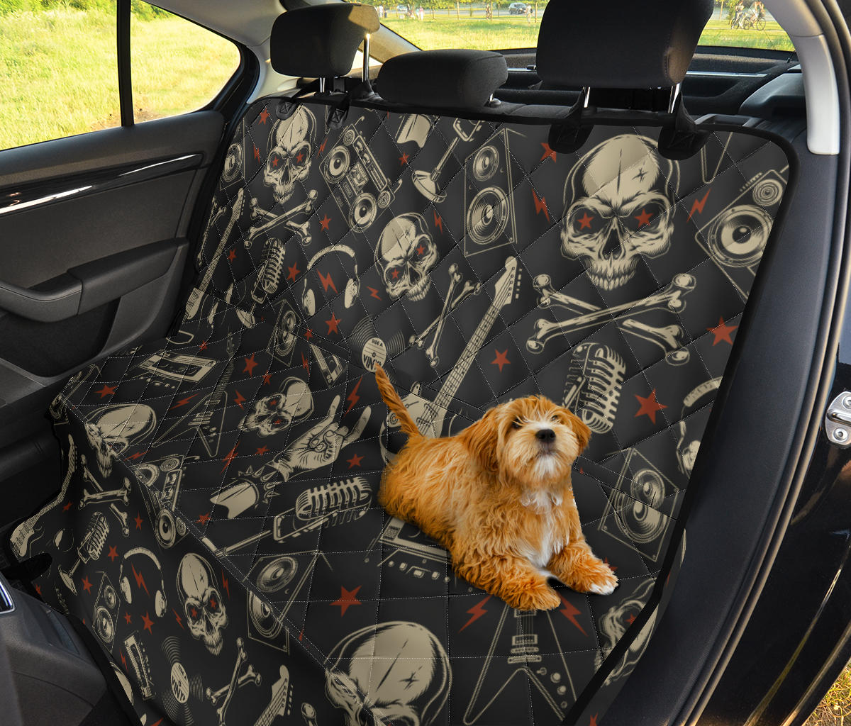 Rock and Roll Skull Pattern Print Design A03 Rear Dog Car Seat Cover Hammock