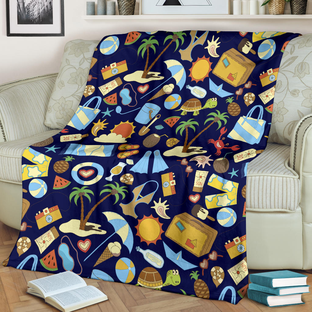 Beach Themed Pattern Print Design 04 Premium Blanket