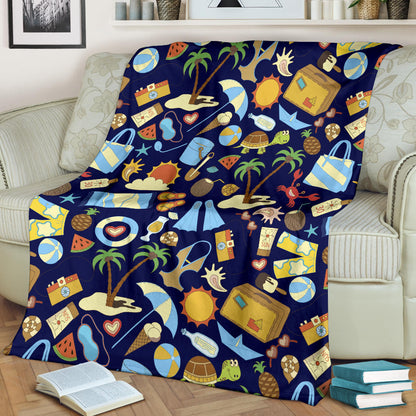 Beach Themed Pattern Print Design 04 Premium Blanket