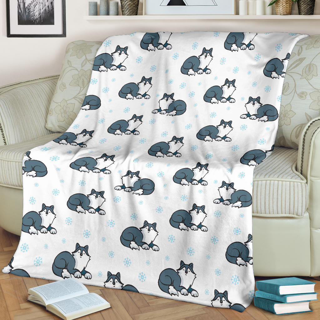 Alaskan Malamute Pattern Print Design 03 Premium Blanket