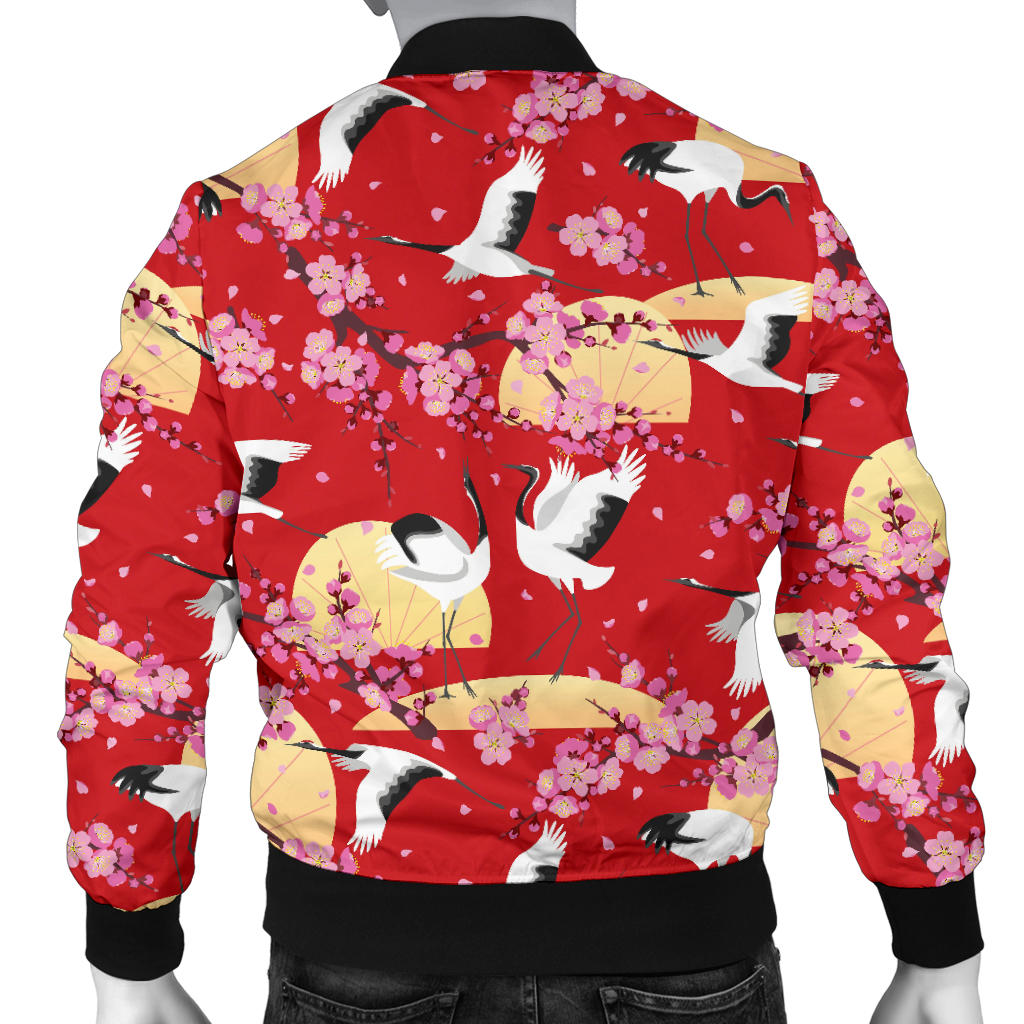 Crane Pattern Print Design 04 Men Bomber Jacket