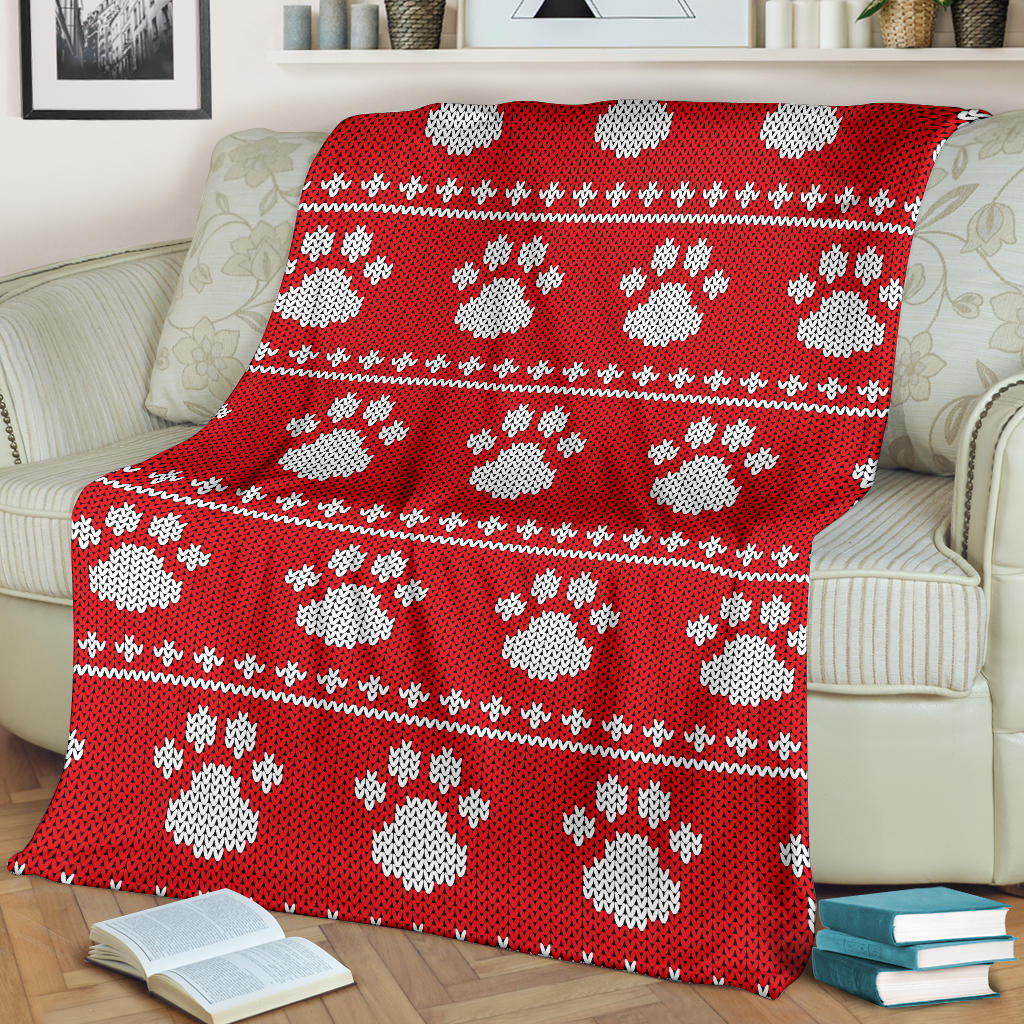 Knit Paw Pattern Print Design 03 Premium Blanket