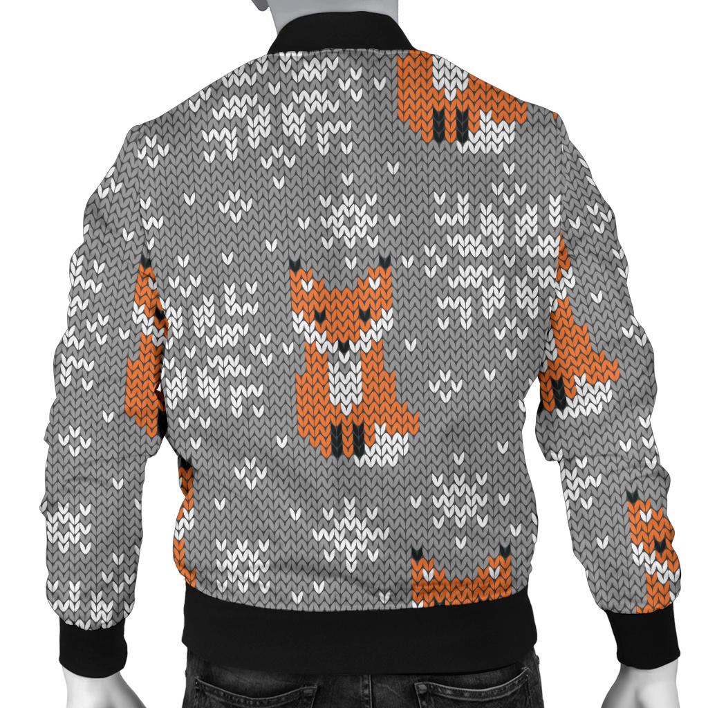 Knit Red Fox Pattern Print Design 02 Men Bomber Jacket