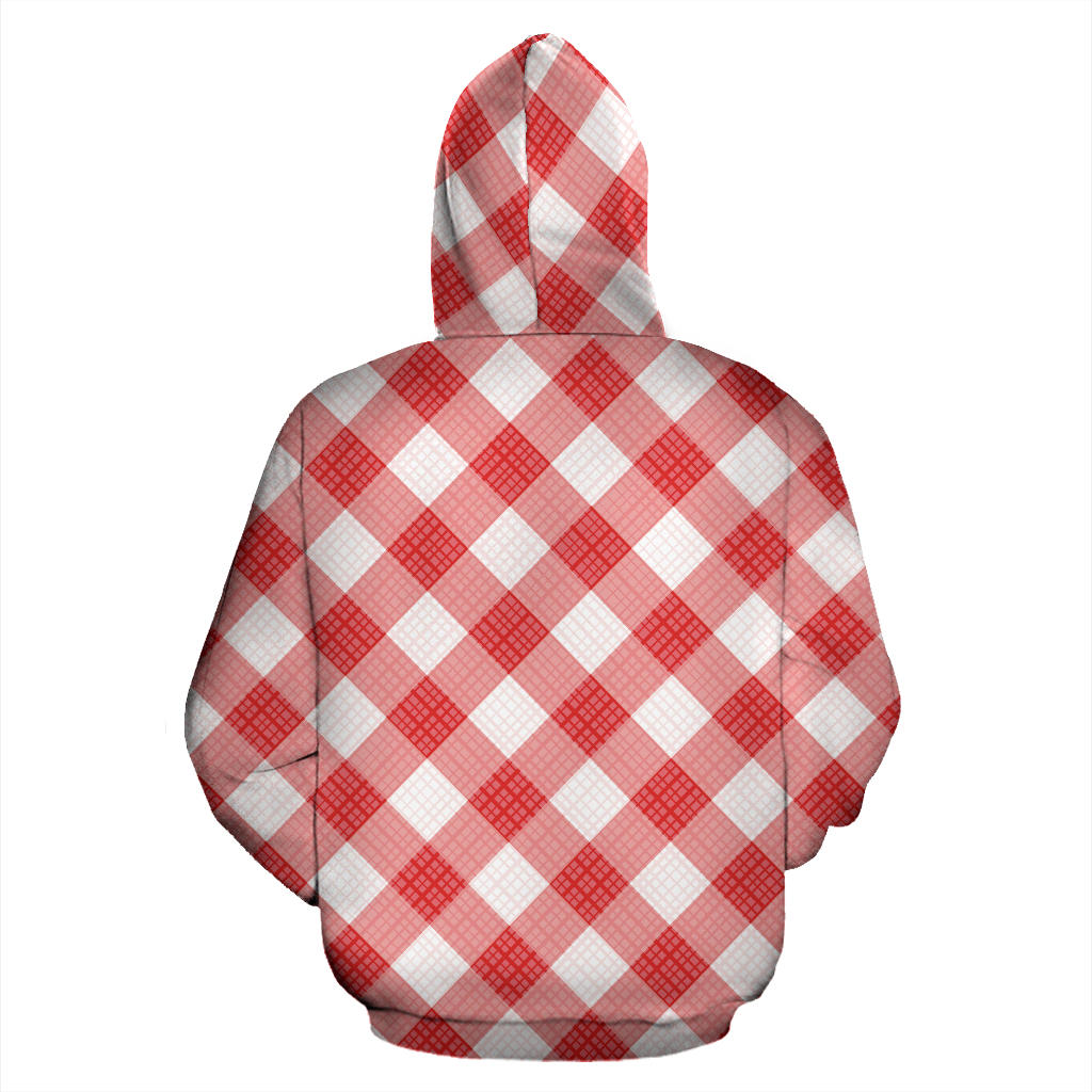 Gingham Red Pattern Print Design 01 Pullover Hoodie