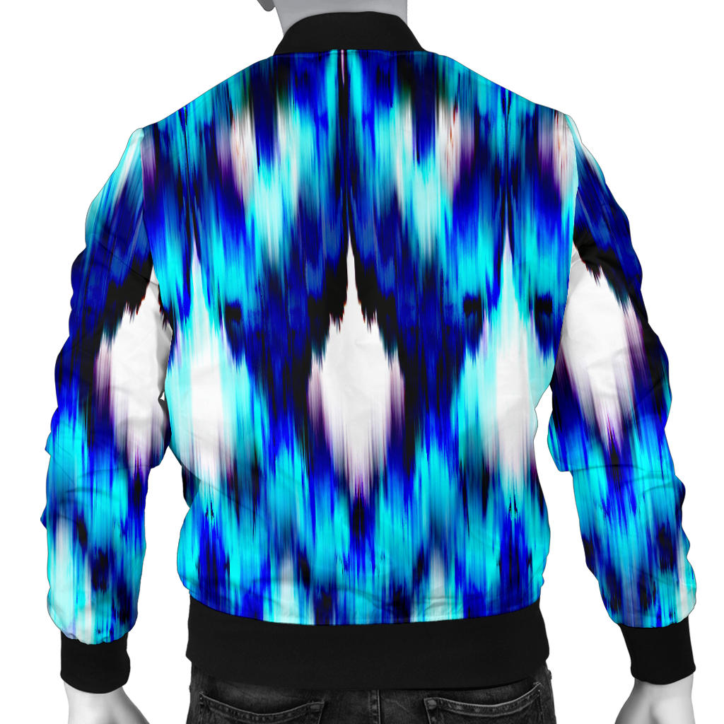 Ikat Blue Pattern Print Design 01 Men Bomber Jacket