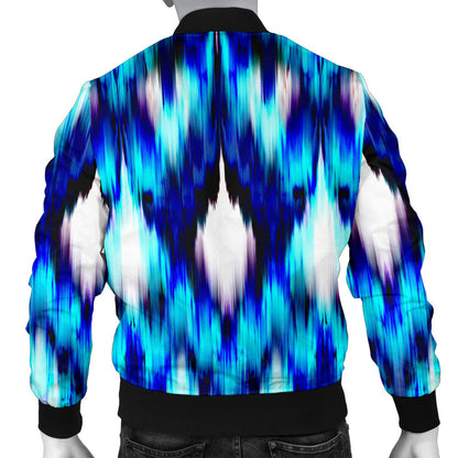 Ikat Blue Pattern Print Design 01 Men Bomber Jacket