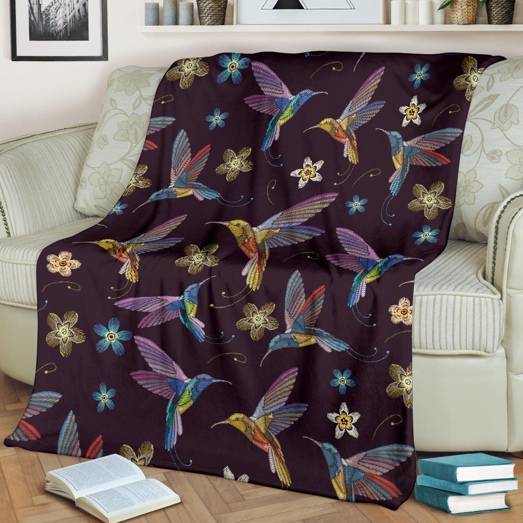 Hummingbird Pattern Print Design 04 Premium Blanket
