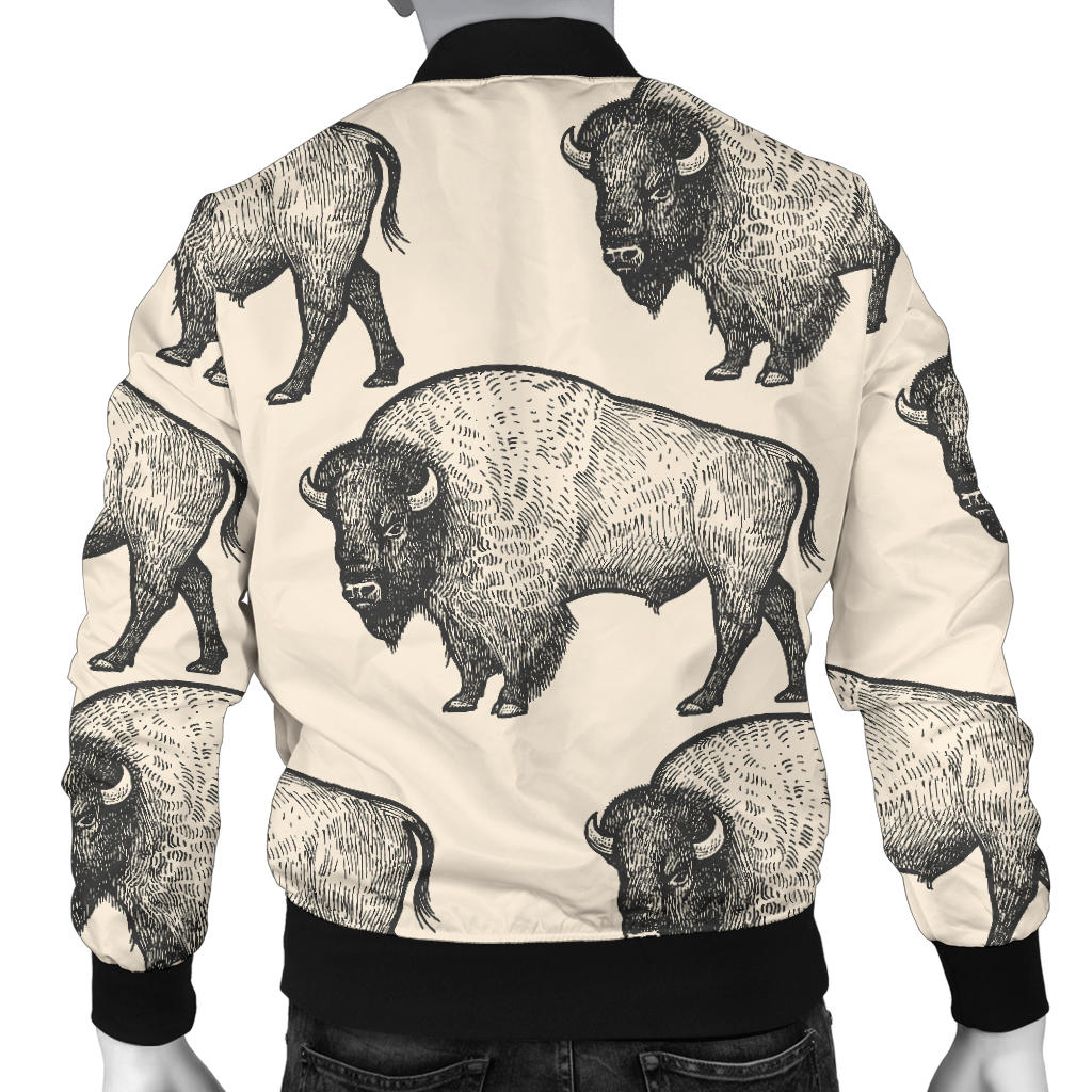 Bison Pattern Print Design 02 Men Bomber Jacket