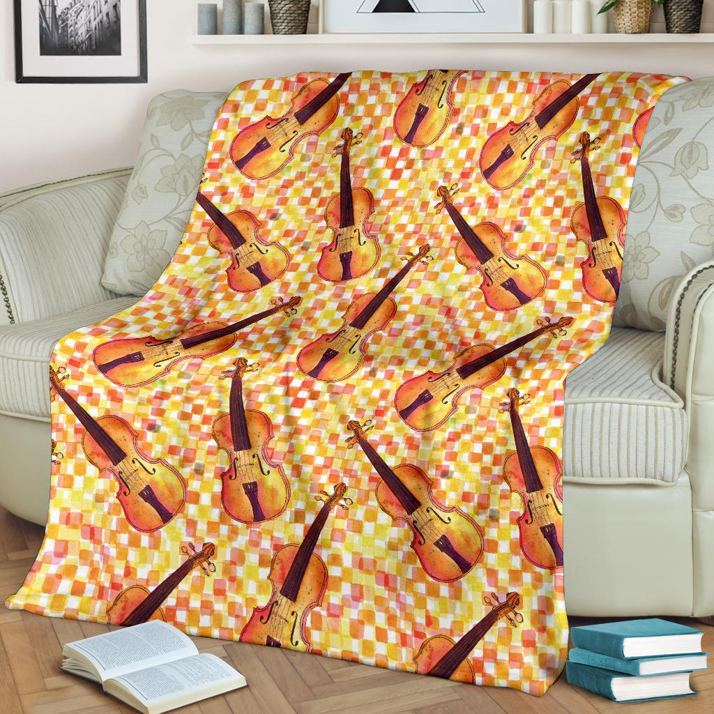 Violin Pattern Print Design 03 Premium Blanket