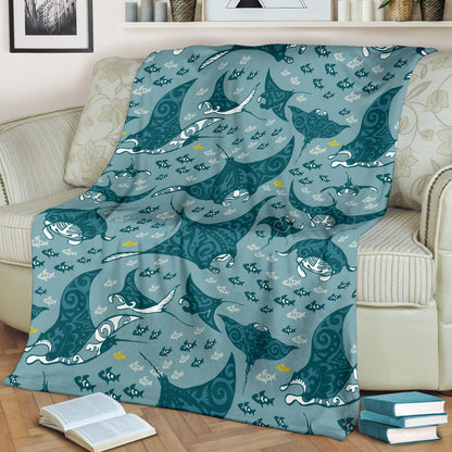 Manta Ray Tribal Pattern Print Design 03 Premium Blanket