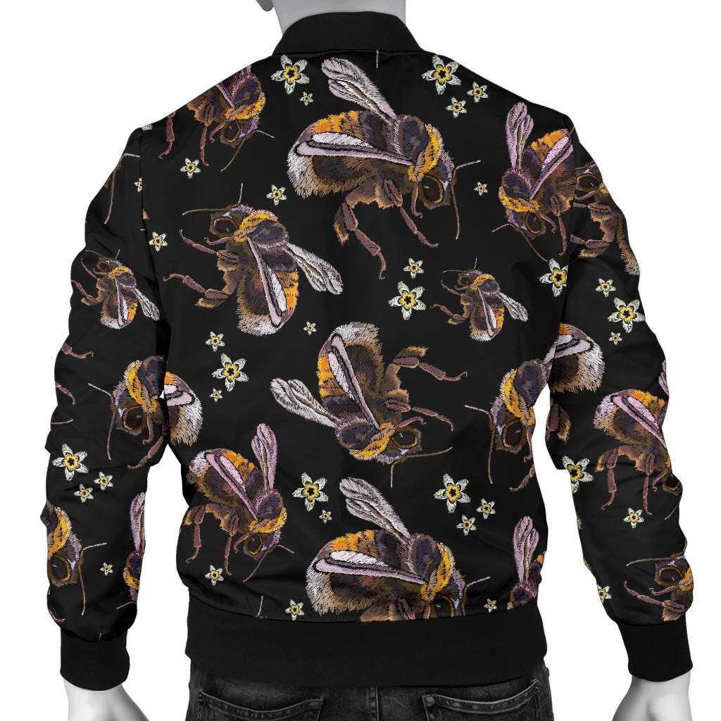 Bee Pattern Print Design 04 Men Bomber Jacket