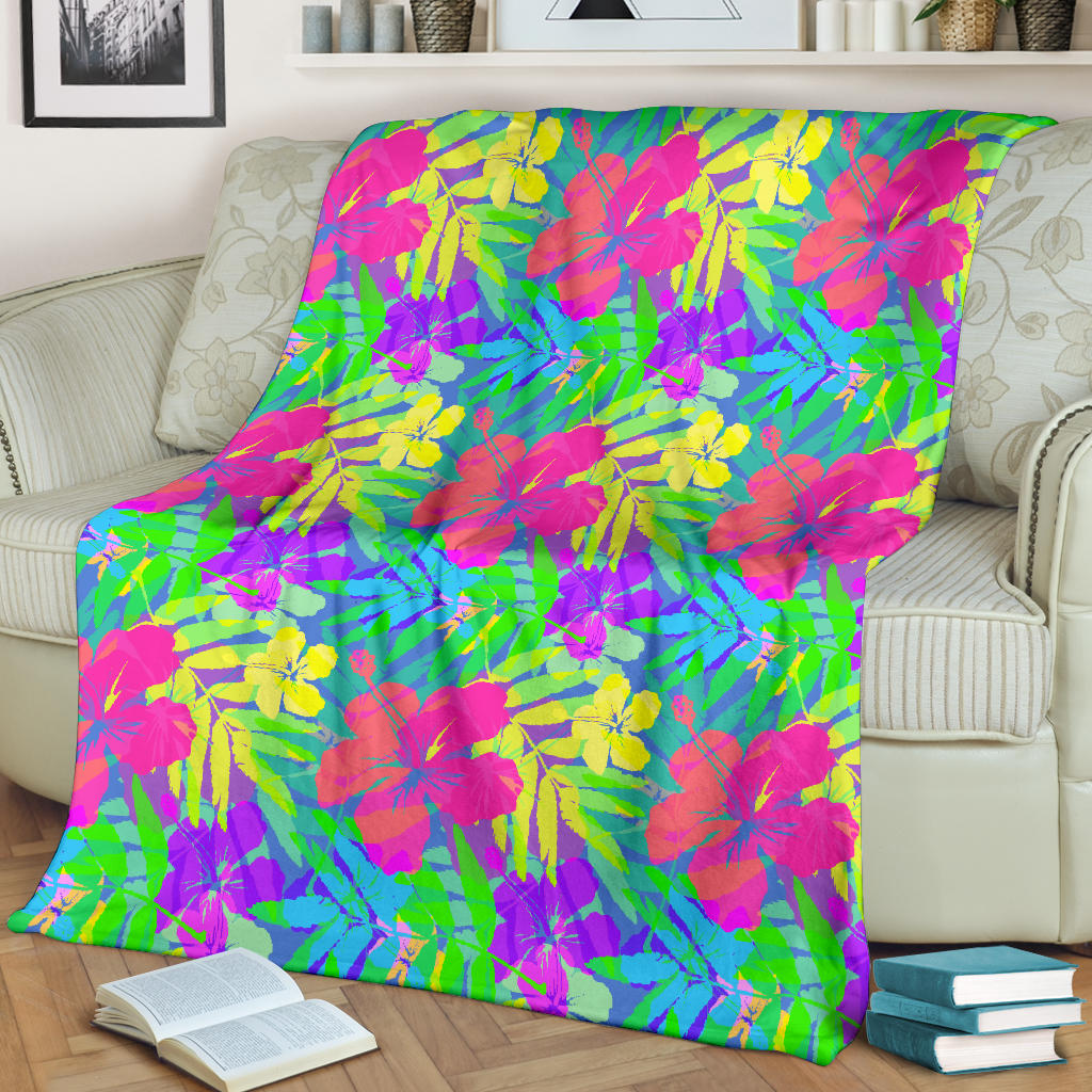Neon Tropical Pattern Print Design A03 Premium Blanket