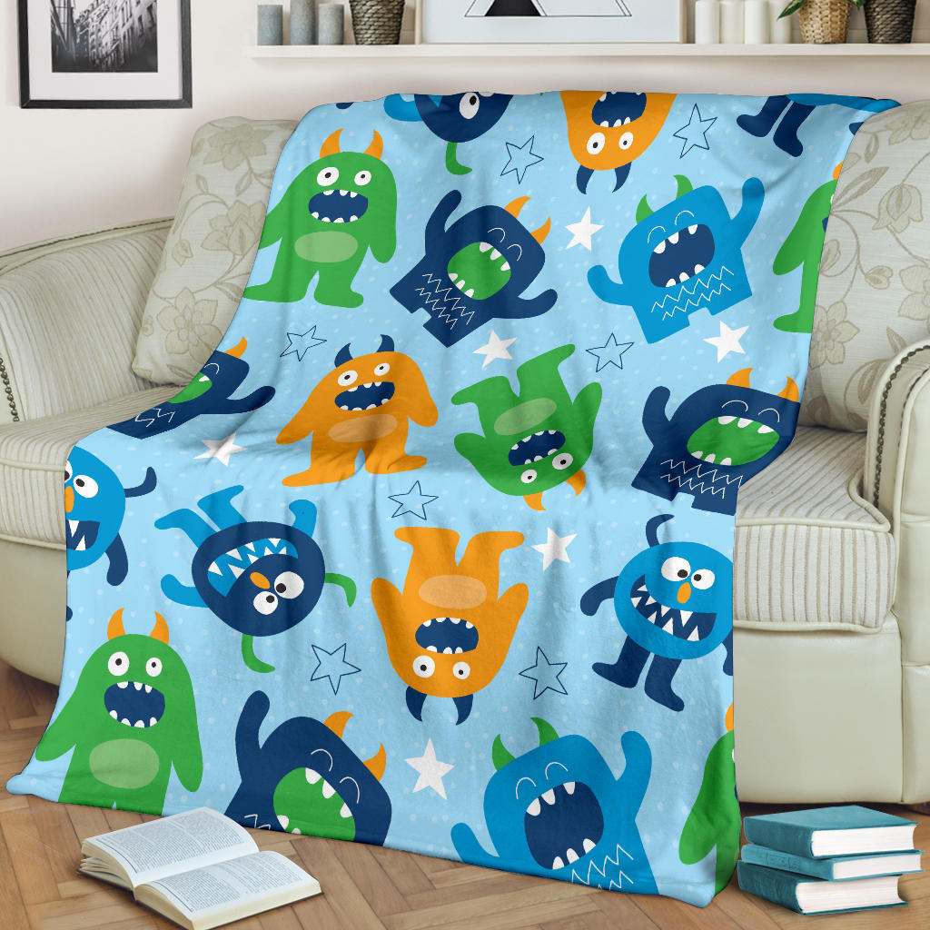 Monster Cartoon Pattern Print Design 04 Premium Blanket