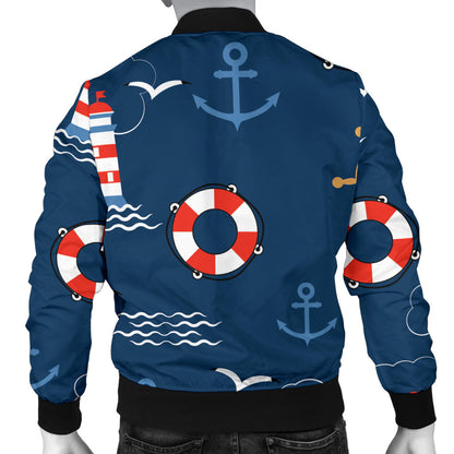 Nautical Pattern Print Design A06 Men Bomber Jacket