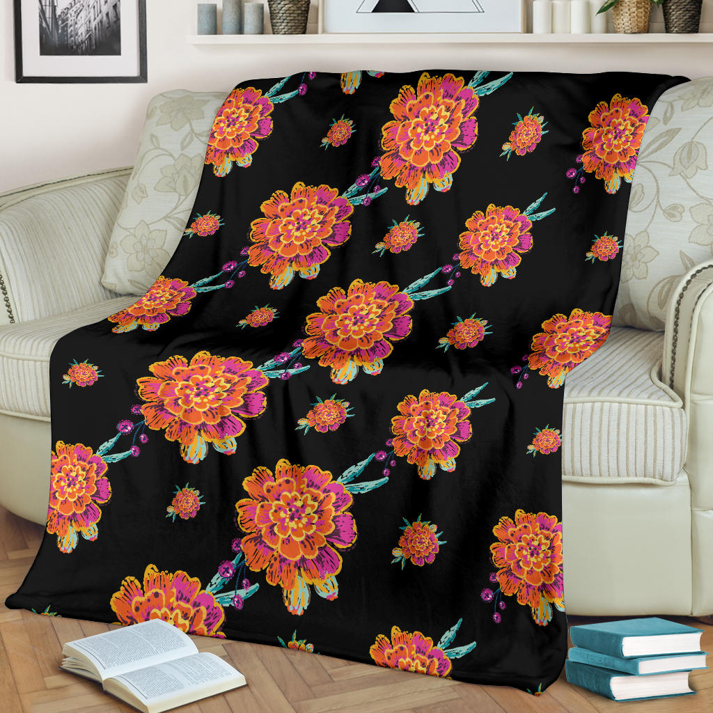 Marigold Pattern Print Design 01 Premium Blanket
