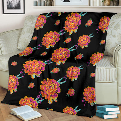 Marigold Pattern Print Design 01 Premium Blanket