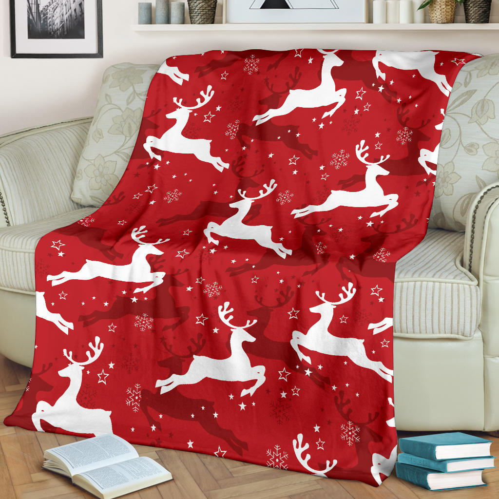 Reindeer Red Pattern Print Design 01 Premium Blanket