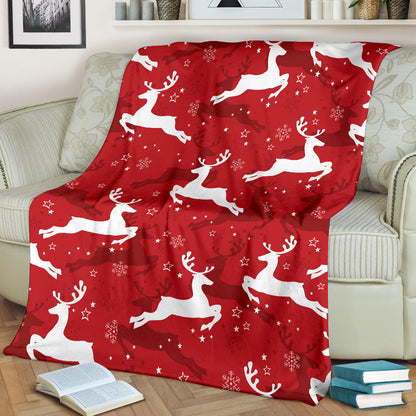 Reindeer Red Pattern Print Design 01 Premium Blanket