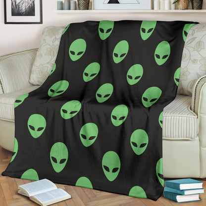 Alien Green Neon Pattern Print Design 01 Premium Blanket