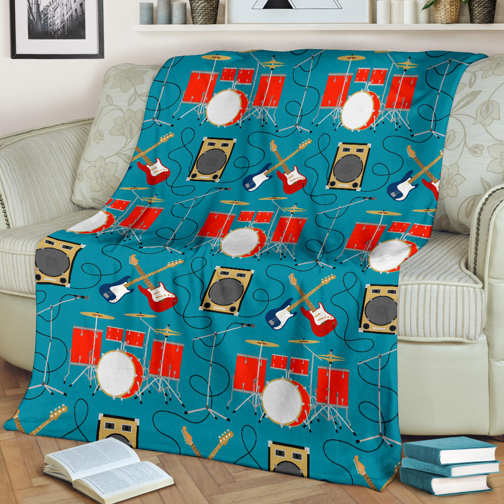 Drum Set Guitar Pattern Print Design 02 Premium Blanket