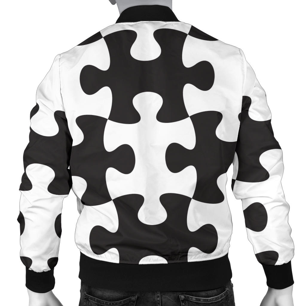 Puzzle Black White Pattern Print Design A02 Men Bomber Jacket