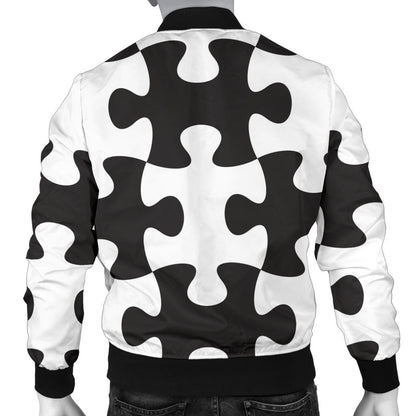 Puzzle Black White Pattern Print Design A02 Men Bomber Jacket