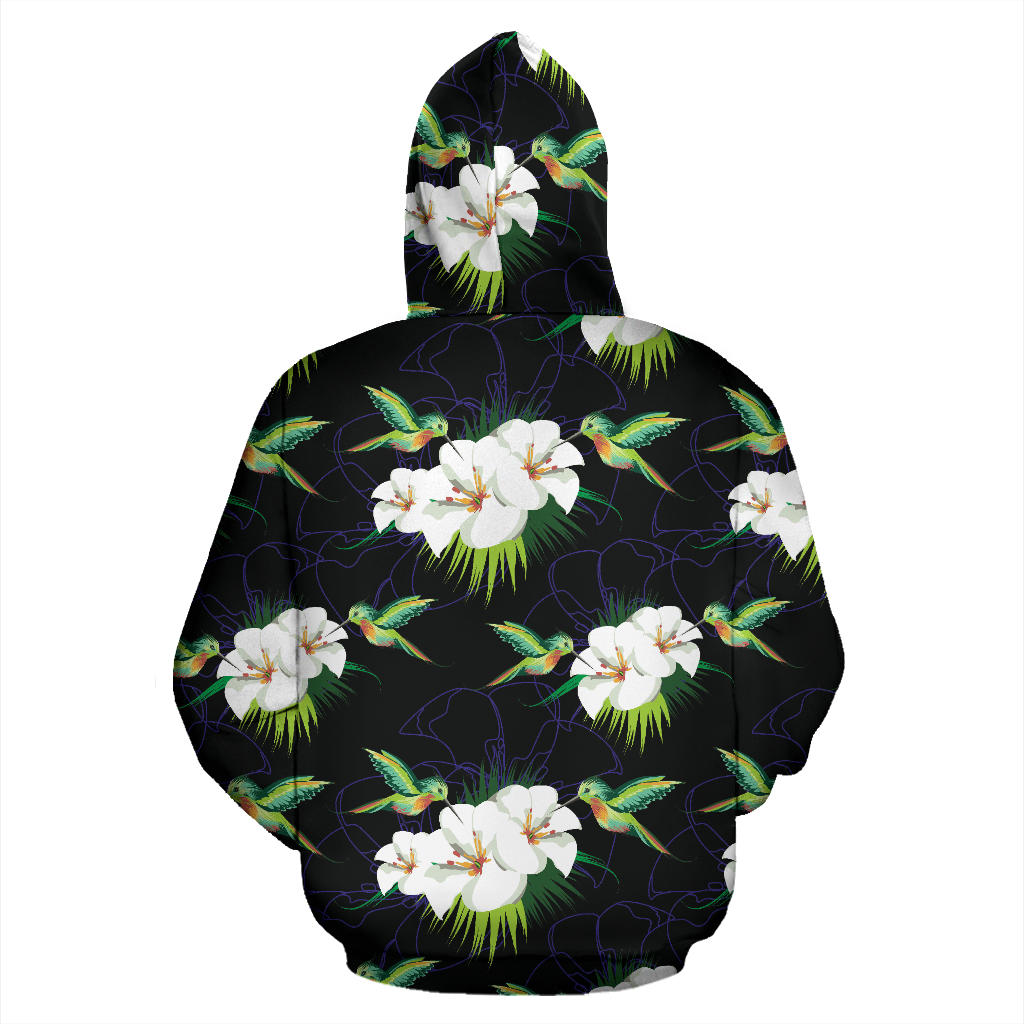 Hummingbird with Flower Pattern Print Design 03 Pullover Hoodie