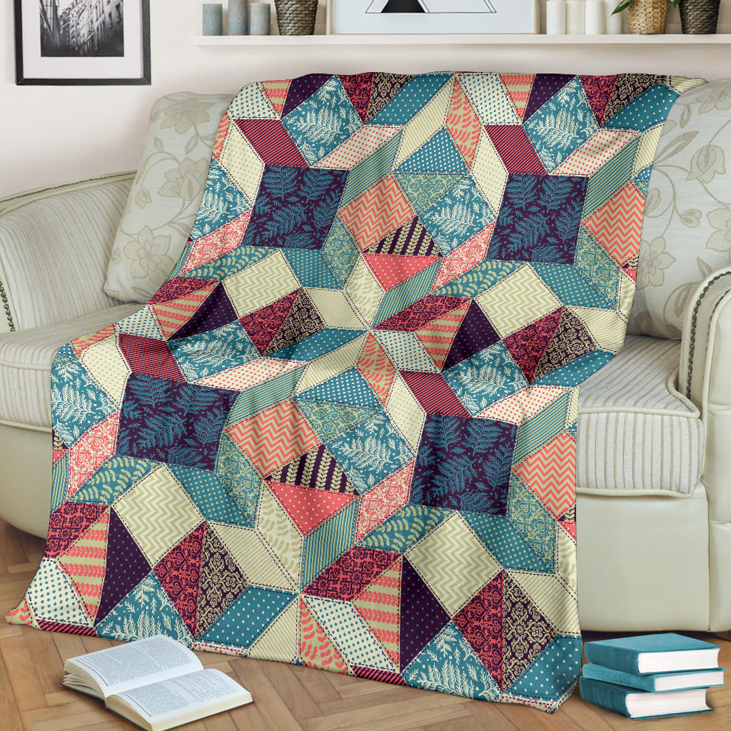 Patchwork Pattern Print Design 02 Premium Blanket