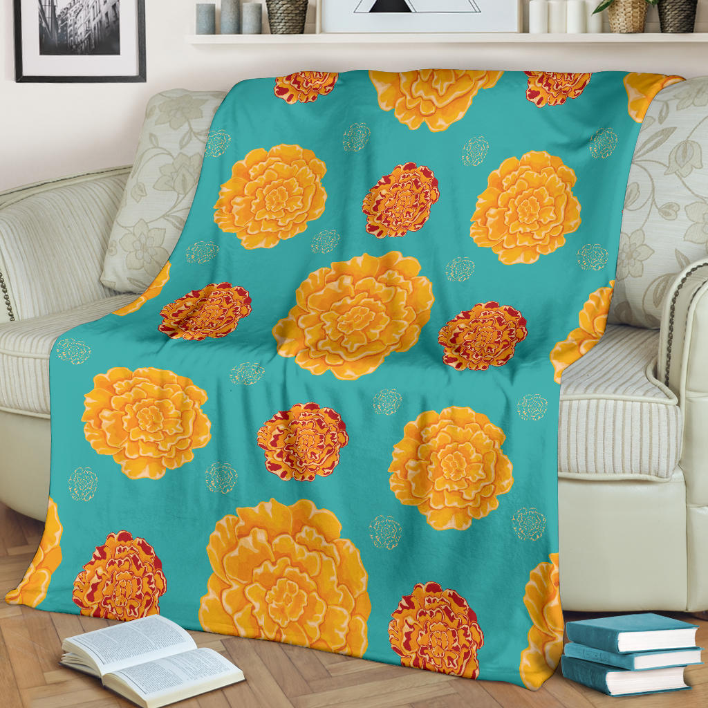 Marigold Pattern Print Design 02 Premium Blanket
