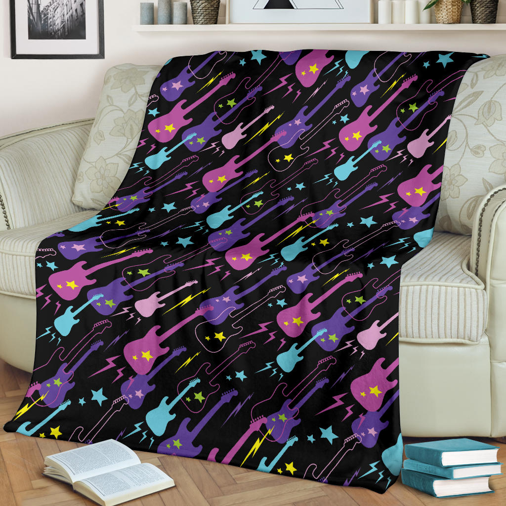 Electric Guitar Pattern Print Design 02 Premium Blanket