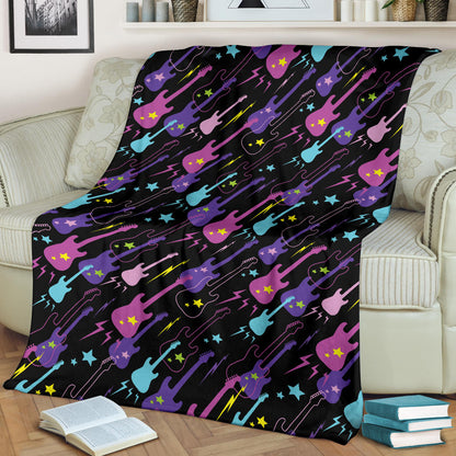 Electric Guitar Pattern Print Design 02 Premium Blanket