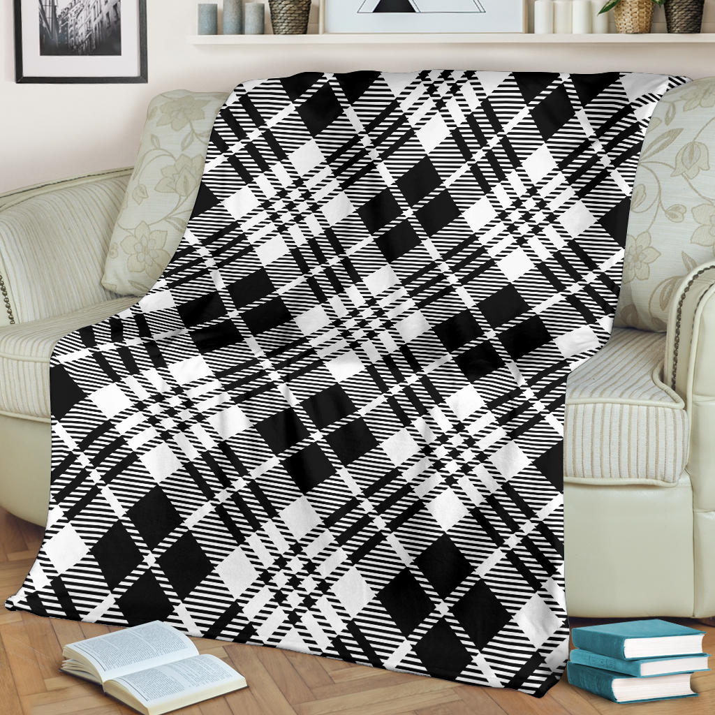 Plaid Black White Pattern Print Design A02 Premium Blanket