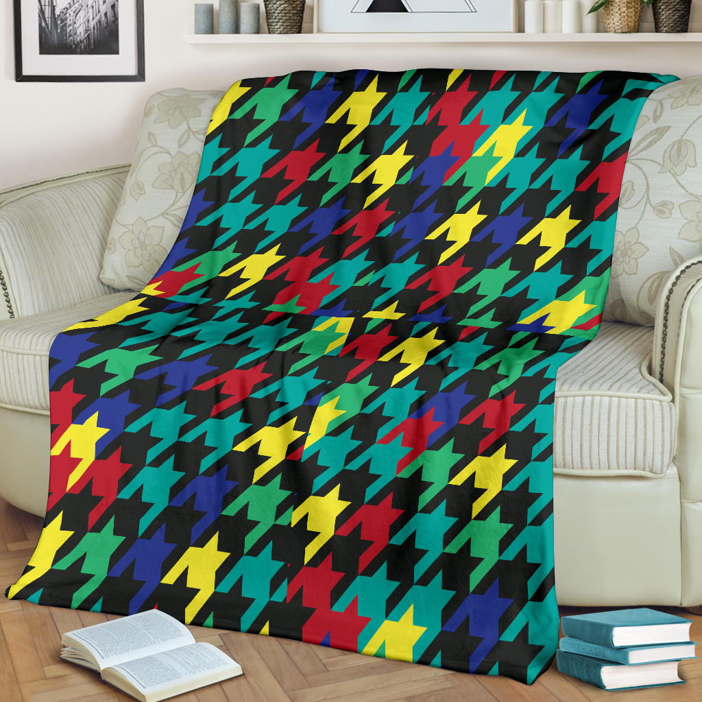 Houndstooth Colorful Pattern Print Design 02 Premium Blanket