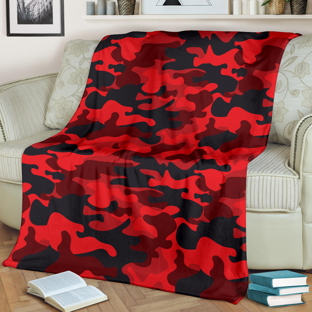 Camo Red Pattern Print Design 03 Premium Blanket