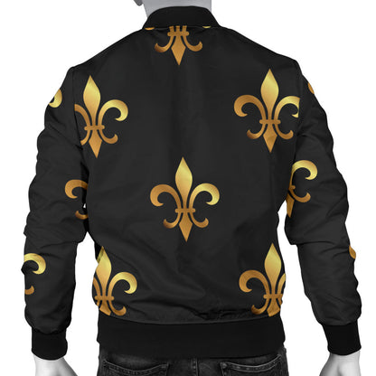 Fleur De Lis Gold Pattern Print Design 03 Men Bomber Jacket