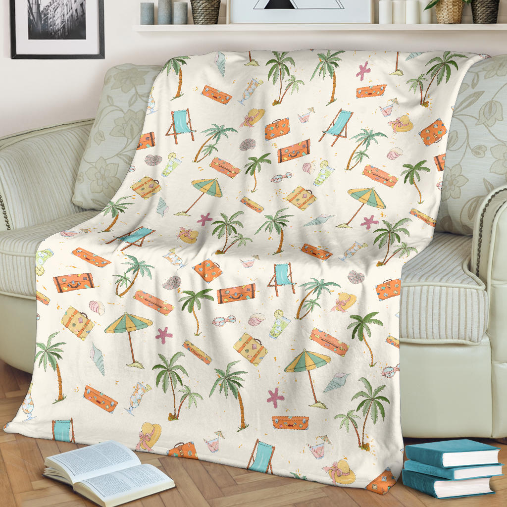 Beach Themed Pattern Print Design 05 Premium Blanket