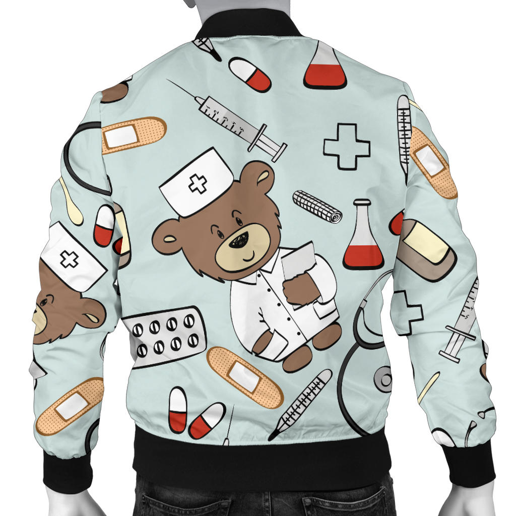 Nurse Bear Pattern Print Design A01 Men Bomber Jacket