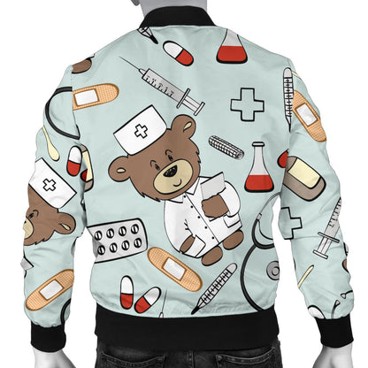 Nurse Bear Pattern Print Design A01 Men Bomber Jacket