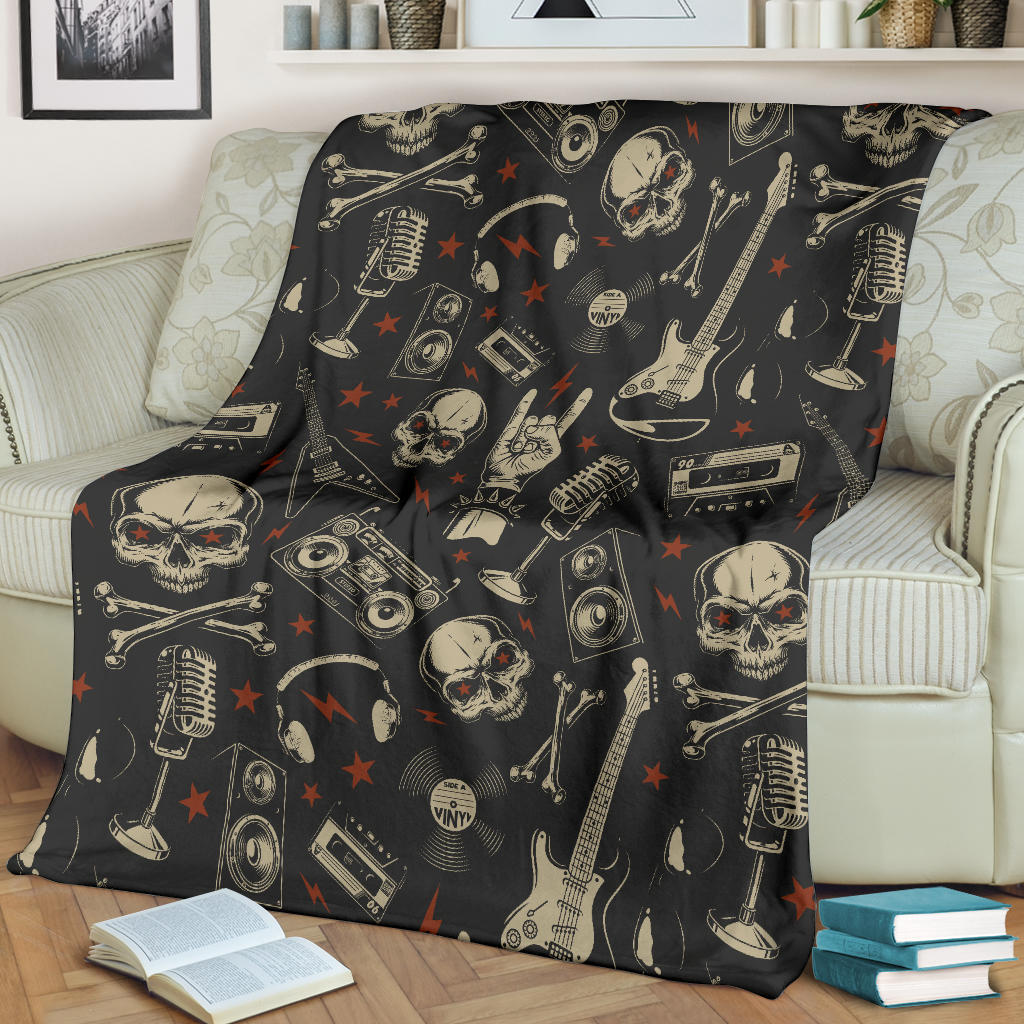 Rock and Roll Skull Pattern Print Design A03 Premium Blanket