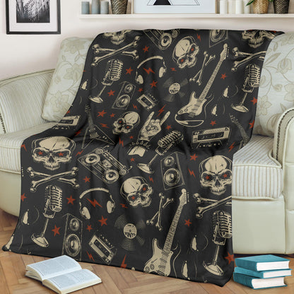 Rock and Roll Skull Pattern Print Design A03 Premium Blanket