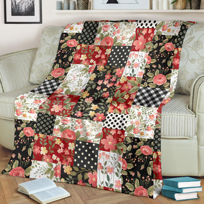 Patchwork Flower Pattern Print Design 03 Premium Blanket
