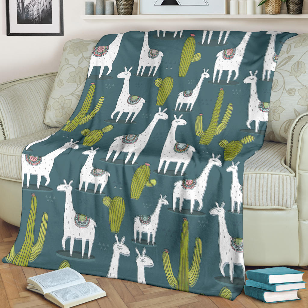 Llama Cactus Pattern Print Design 03 Premium Blanket