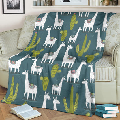 Llama Cactus Pattern Print Design 03 Premium Blanket