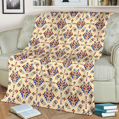 Aztec Wolf Pattern Print Design 03 Premium Blanket